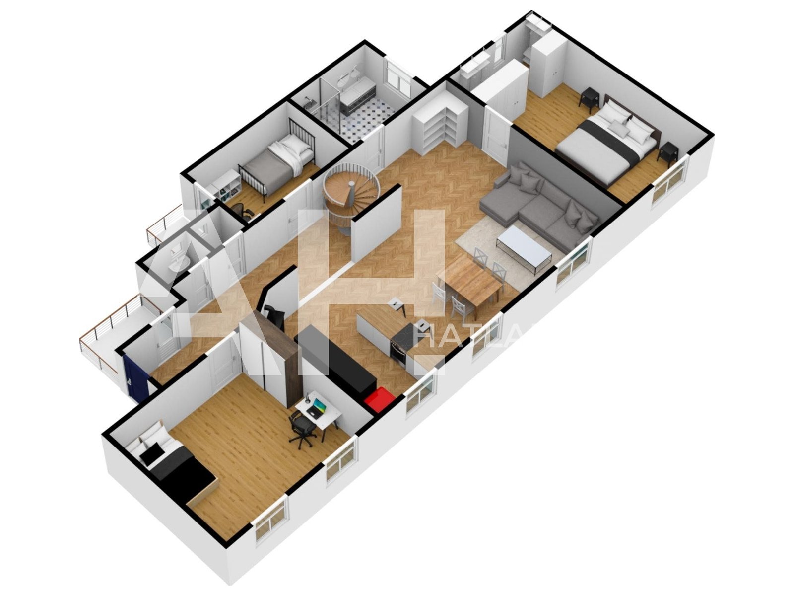 3D půdorys Křenová 1.patro