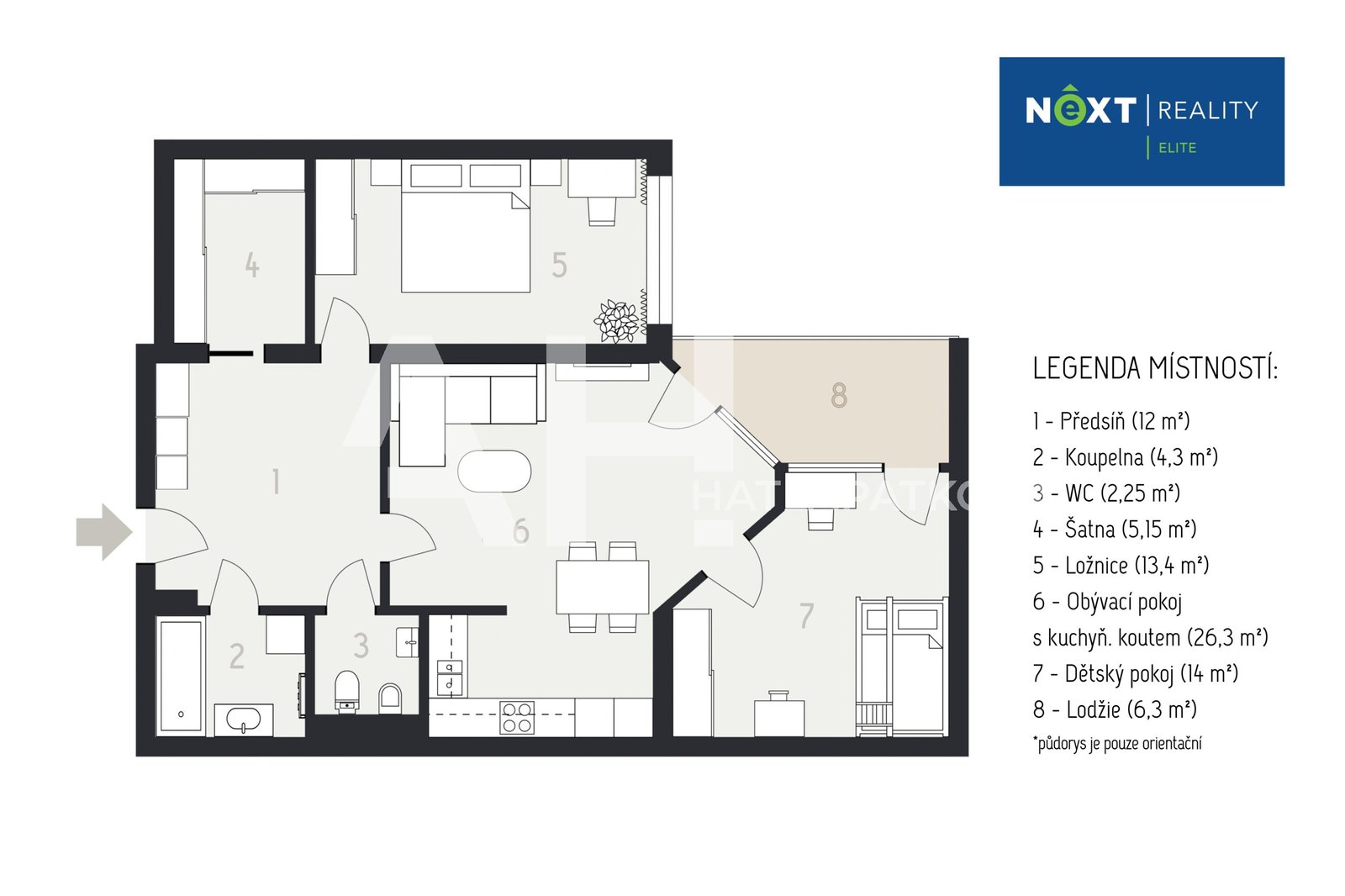 2D půdorys - byt 3+1